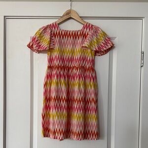 Mini Boden Pink, Yellow and Orange Zigzag Kids Dress